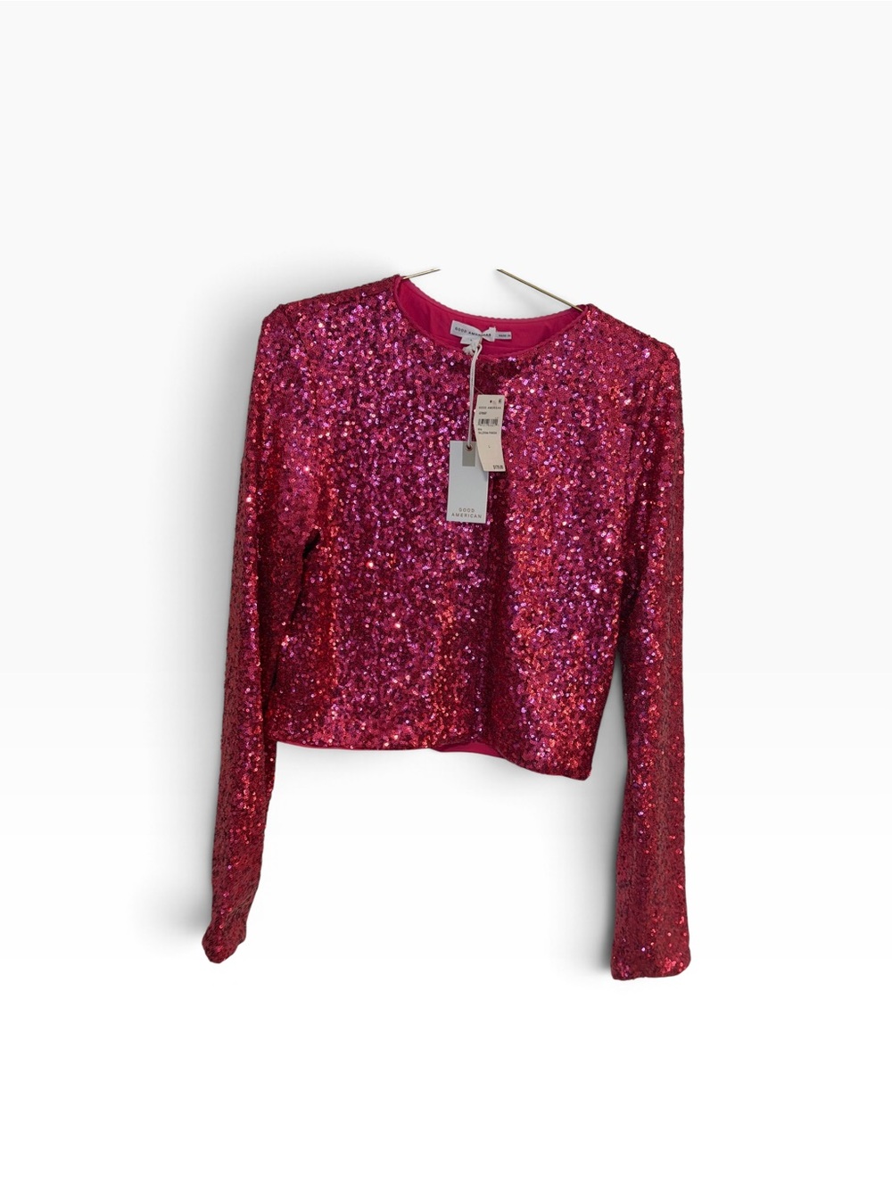 Good American Ballerina Pink Sequin Cropped Top Size L NWT